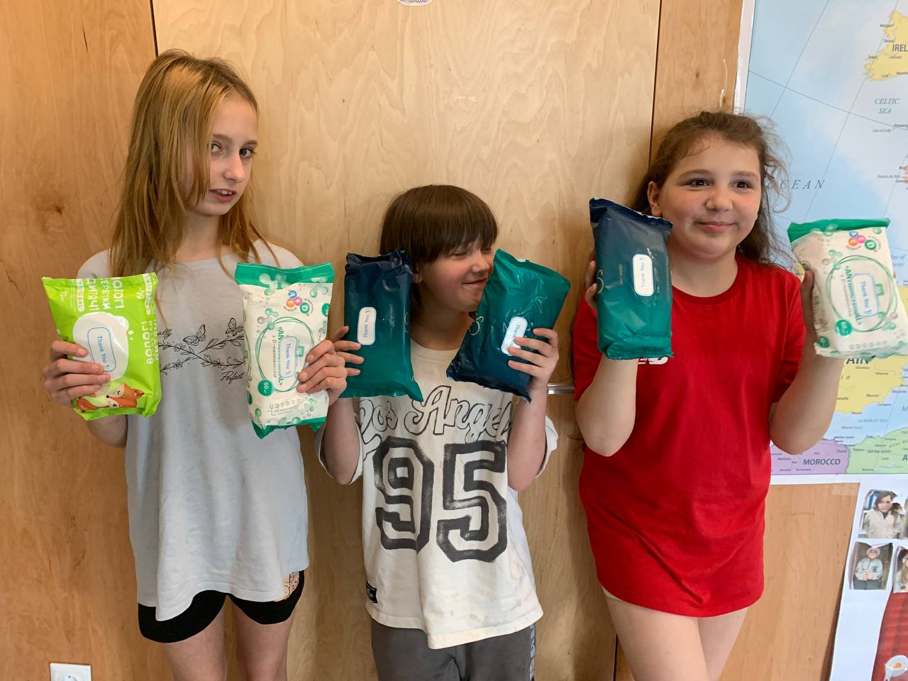 Child with hygiene products